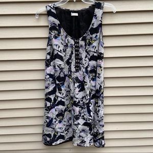 Hinge abstract flower sleeveless mini tunic dress